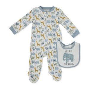 Chickpea Cutie Pie Baby Baby Boys Printed Cotton Coverall and Bib Set